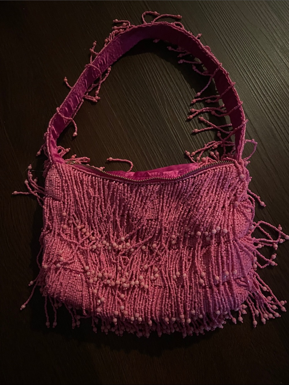Pink Beaded Fringe Shoulder Bag